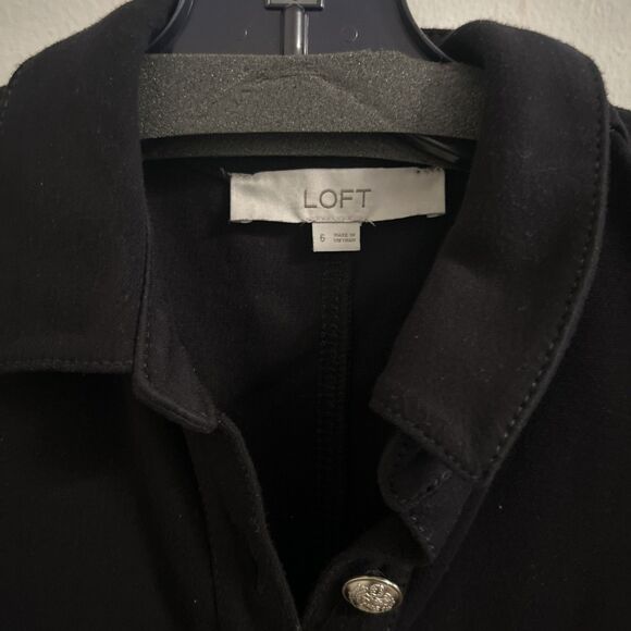 LOFT Womens Size 6 Black Short Sleeve Button Front Shift Dress Pockets - Picture 4 of 8